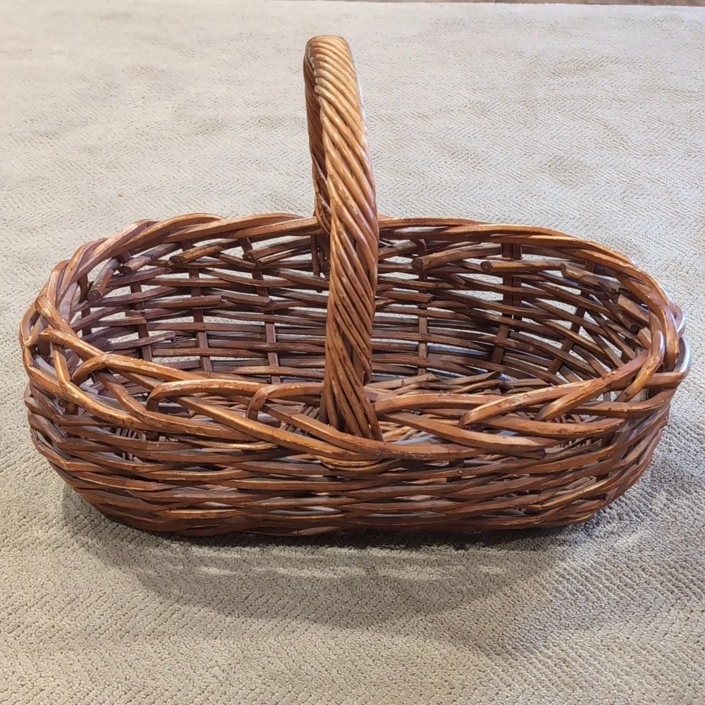 Vintage Large French Basket Woven Wicker Rattan Flower Herb Gathering